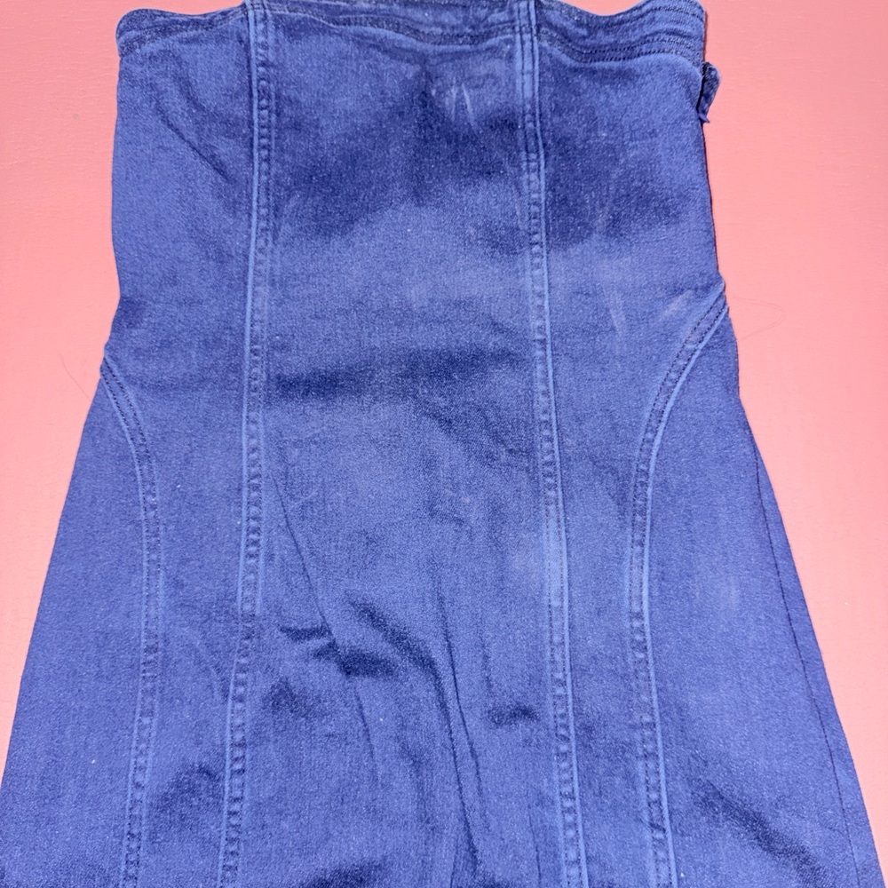 Pilcro by Anthropologie Strapless Navy Jean Dress size medium with back split - Picture 5 of 12